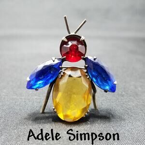 Vintage Adele Simpson Bug Brooch, Multicolored Rhinestones, 1940s Vintage